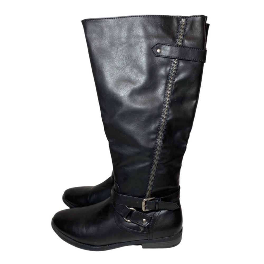 Rampage Iona Tall Riding Boots Women's Size 9W Black Faux Leather Side Zippers